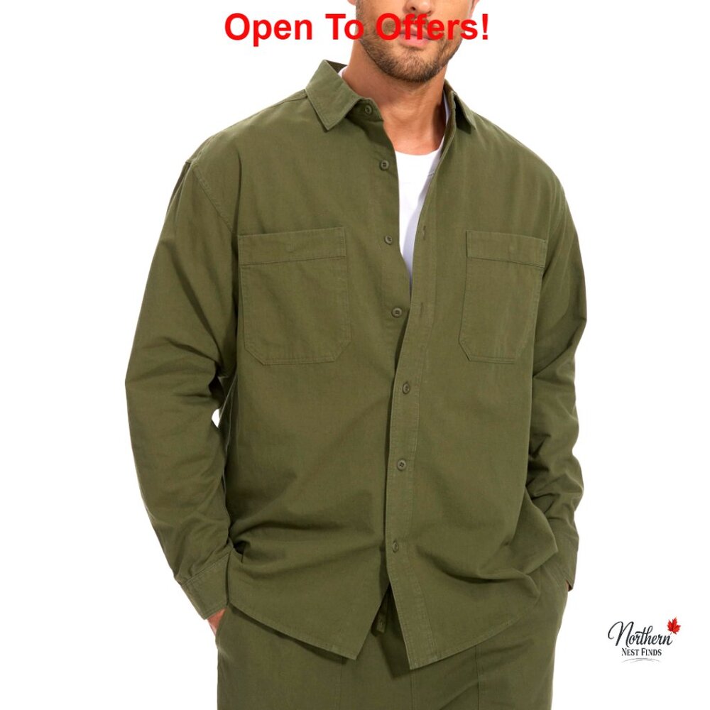 Relaxed Fit 100% Cotton Casual Button Down Shirt with Two Pockets